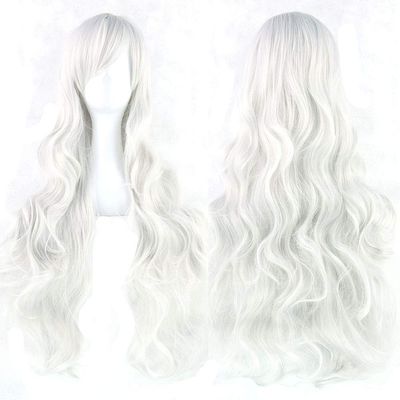 MIPPER 31 Inch Big Wave Hair Lolita Anime Cosplay Wig with Bangs for Women Girls Colorful Long Wig for Party Festival (silver white)