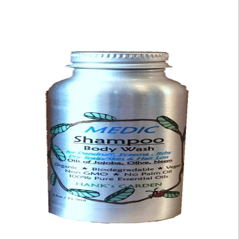 MEDIC Shampoo or Conditioner - Dandruff, Eczema, Itchy/Dry Scalp - Jojoba, Olive, Neem - Organic - Biodegradable - Vegan - Non GMO - No Palm Oil - 100% Pure Essential Oils (2 oz Shampoo Refill)