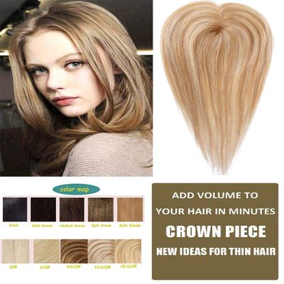 LXUE Top Hair Pieces Silk Base Topper Human Hair Clip in Hair Toppers for Women with Thinning Hair, 12" Dark Brown