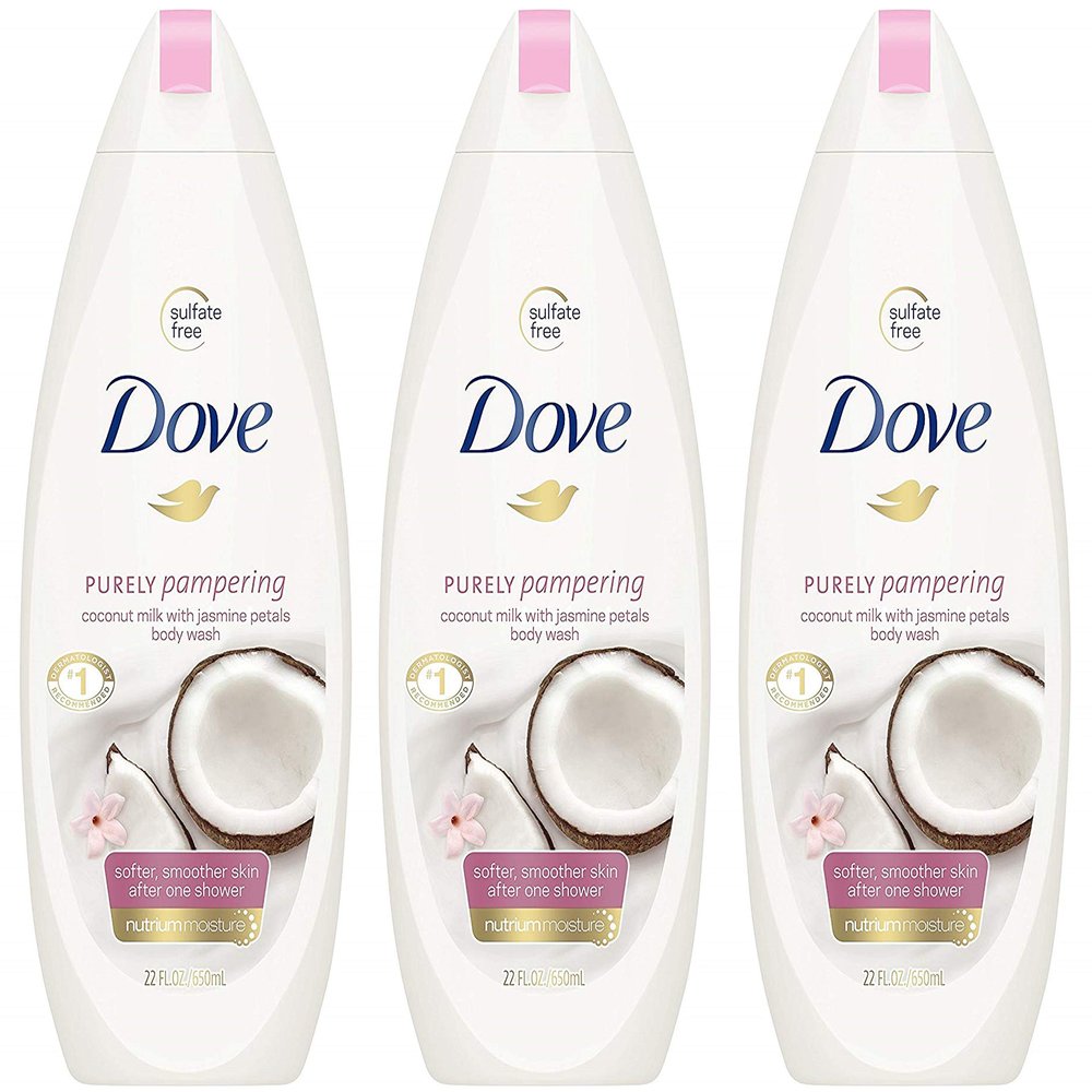 Dove Body Wash - Purely Pampering - Coconut Milk With Jasmine Petals - Net Wt. 22 FL OZ (650 mL) Per Bottle - Pack of 3 Bottles