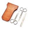 HANTEKAS Professional Stainless Steel Curved Rounded Facial Hair Scissors Tweezers Set For Men Moustache, Nose Hair, Beard Trimming Scissors,Safety Use for Eyebrows,Eyelashes,Ear Hair - PU Leather Bag view 1