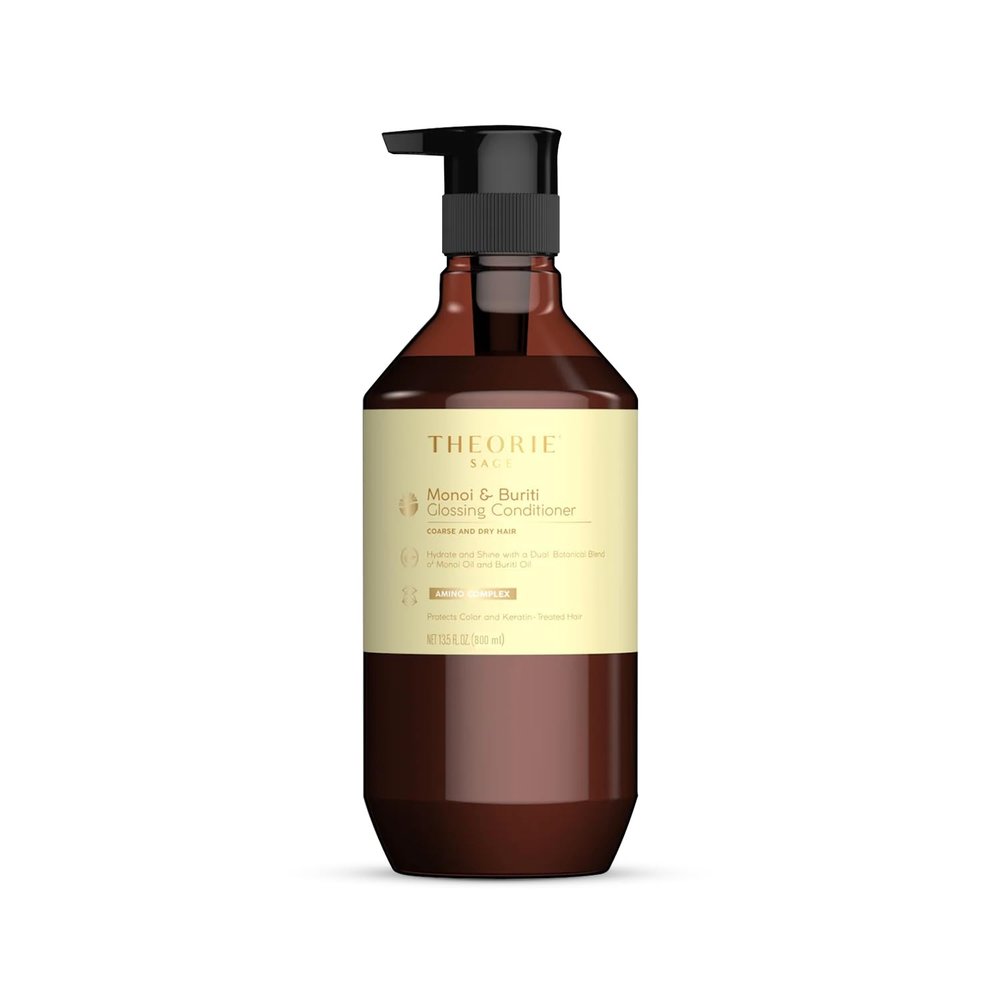 Theorie Monoi and Buriti Glossing Conditioner - Hydrate & Shine - Suited for Coarse and Dry Hair - Protects Color & Keratin Treated Hair, Pump Bottle 800mL