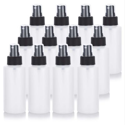 JUVITUS 4 oz / 120 ml Clear Natural Refillable Plastic Squeeze Bottle with Black Fine Mist Spray (12 pack)