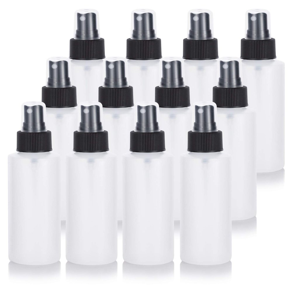 JUVITUS 4 oz / 120 ml Clear Natural Refillable Plastic Squeeze Bottle with Black Fine Mist Spray (12 pack)