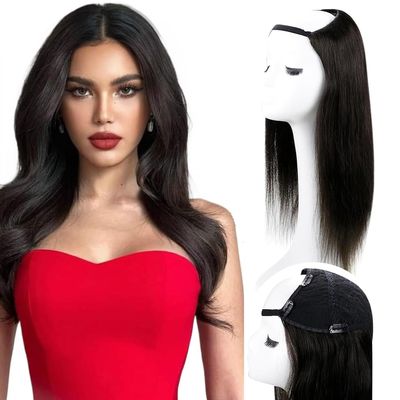 RUNATURE U Part Human Hair Wig Natural Black Straight U Prat Wig Human Hair 18 Inch 150% Density Long Hair No Shedding Can be styled #1B