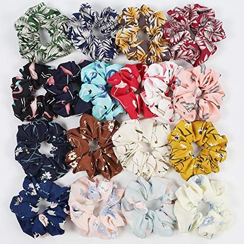 18Pcs Women Scrunchie Ponytail Holder printing Flower Scrunchies Hair Ties Elastics Hair Bands for Girls Hair Accessories (20180626A)