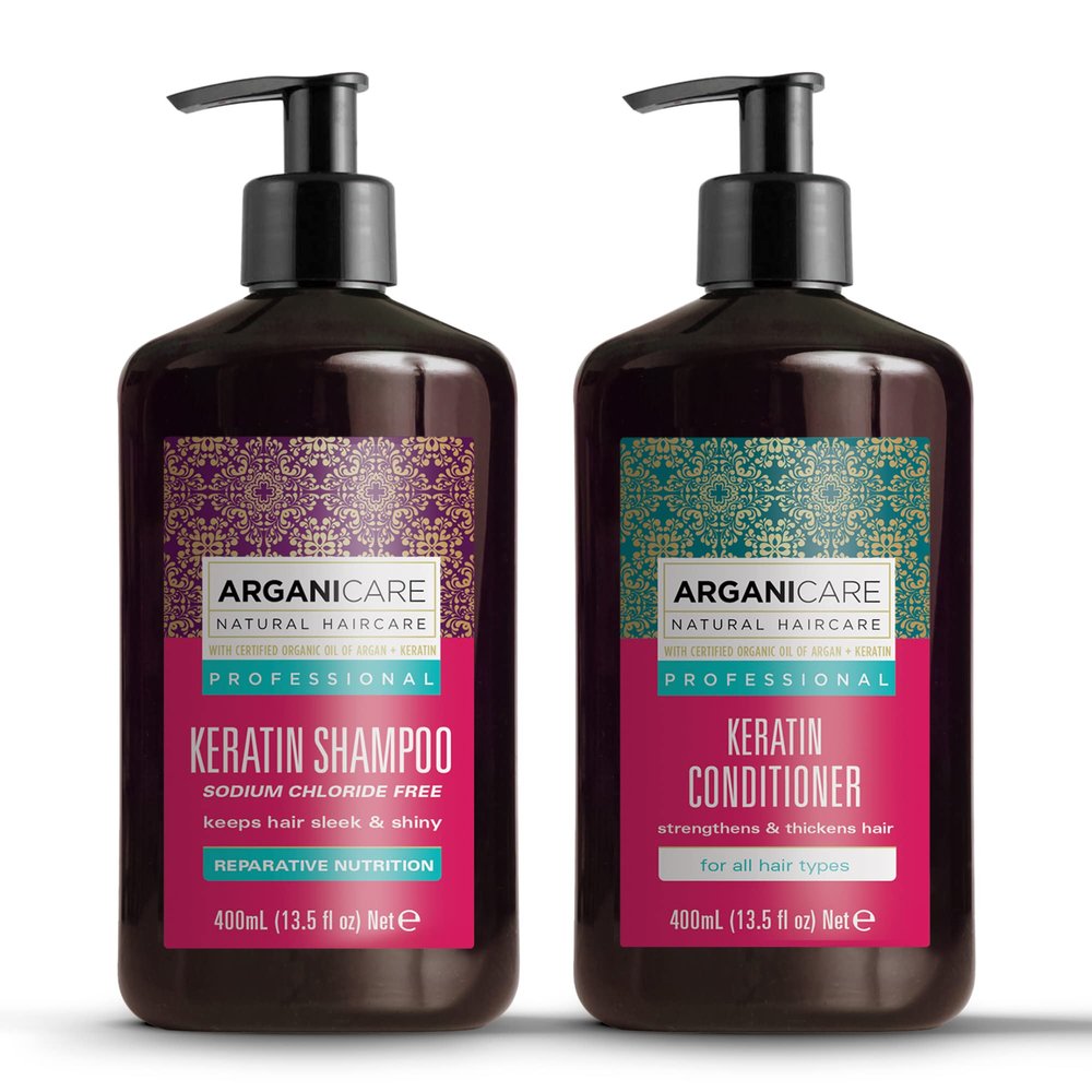 Arganicare Keratin Shampoo and Conditioner Set for Hair Thickening and Strengthening - Moisturizing Hair Treatment Enriched with Organic Argan Oil and Shea Moisture for Men, Women, and Kids | 27 Fl Oz