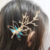 2PCS Metal Dragonfly Hair Clip Hairpin Rhinestone leaves Hair Accessories Bobby Pins Bride Headwear Edge Clip Clamps (Blue) view 2
