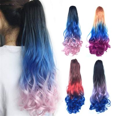 Synthetic Women Girl Wave Gradient Color Curly Hair Ponytails Claw Clip In Hair Extensions 22inch #15