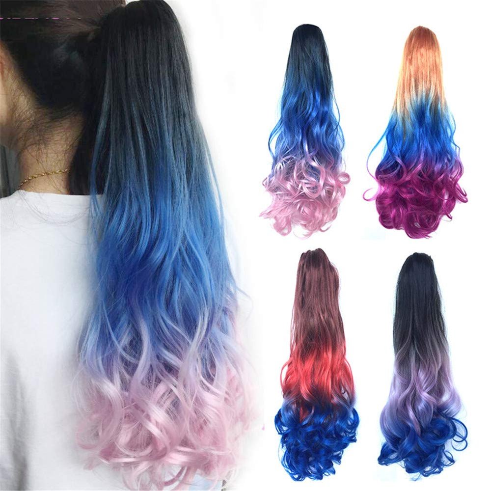 Synthetic Women Girl Wave Gradient Color Curly Hair Ponytails Claw Clip In Hair Extensions 22inch #15