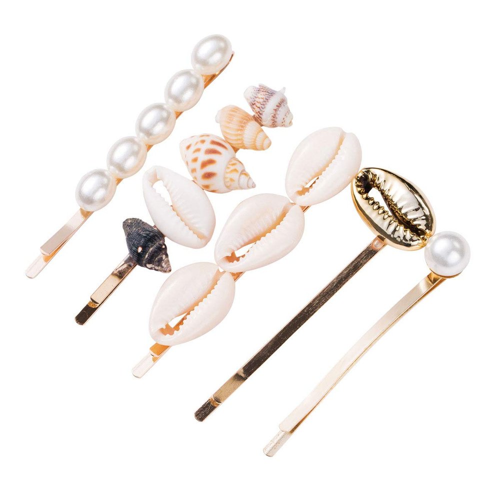 5Pcs Shell Artificial Pearl Hair Clip Bobby Pins Summer Beach Hair Barrettes Fashion Hairpin Hair Accessories for Women