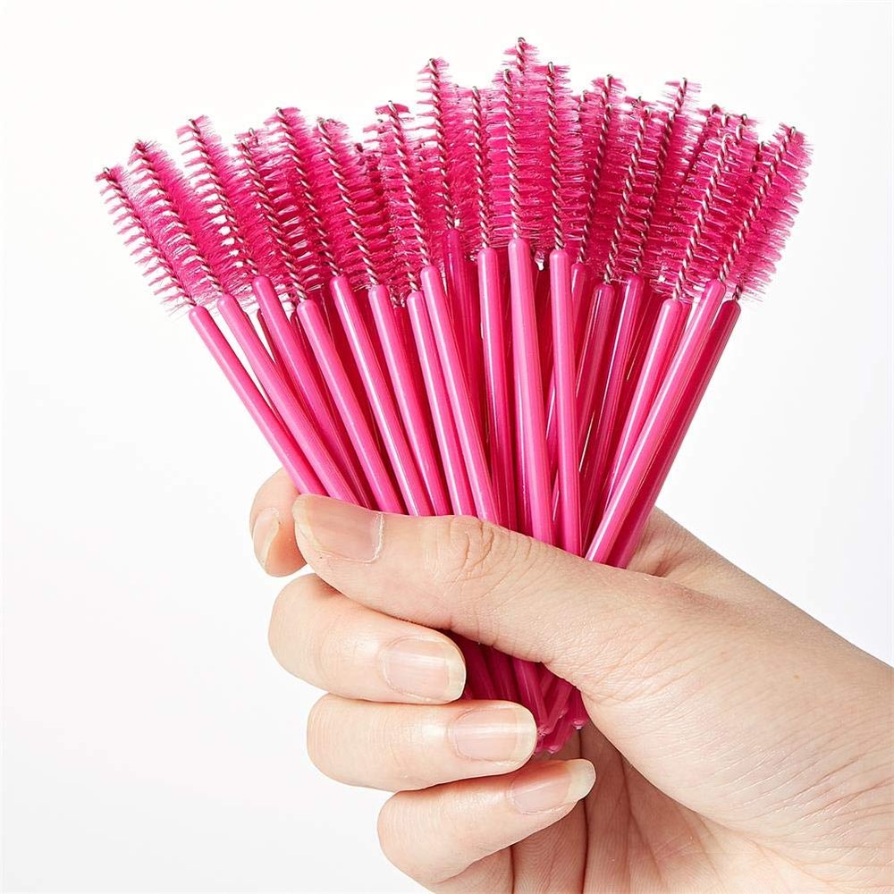 100pcs Disposable Eyelash Mascara Brush Wands Lash Brush for Makeup Applicator Kit (Rose Red)