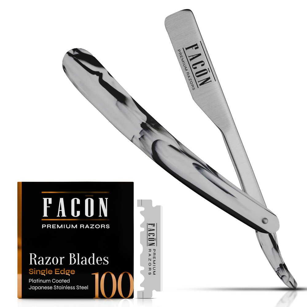 Facn Straight Razors for Men - Professional Barber Straight Edge Razor Kit with 100 Blades, Classic Stainless Steel Barbero Shaver for a Smooth & Precise Shave, Premium Barber Razor for Men's Shaving