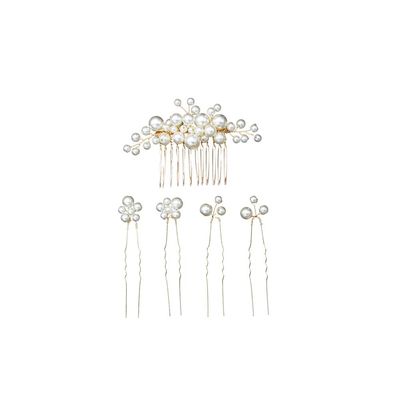 Amosfun Vintage Hair Combs Wedding Pearl Hair Clips Pearl Bridal Headpiece Wedding Accessories 1Pcs Hair Comb and 4 Pcs Hairpins