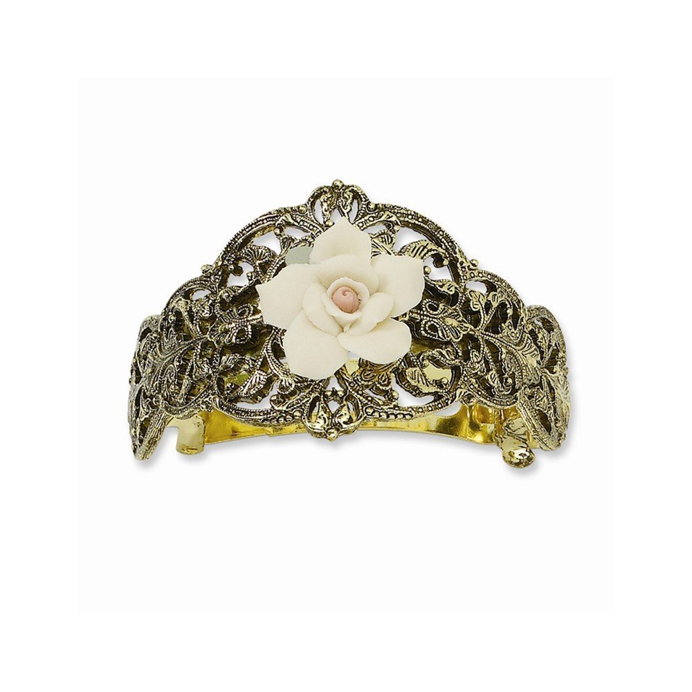 FB JEWELS Gold Tone Porcelain Rose Ponytail Holder