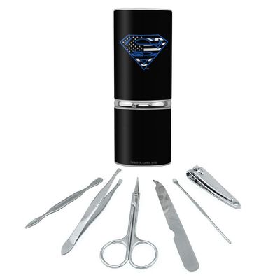 Superman Thin Blue Line Flag Shield Logo Stainless Steel Manicure Pedicure Grooming Beauty Care Travel Kit
