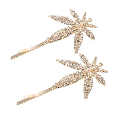 2 PCS Women Rhinestone Leaf Bobby Pin Hair Clips Hair Pins Liu Hai Hairpin Side Clamp Wedding Barrette Headgear Hair Accessories