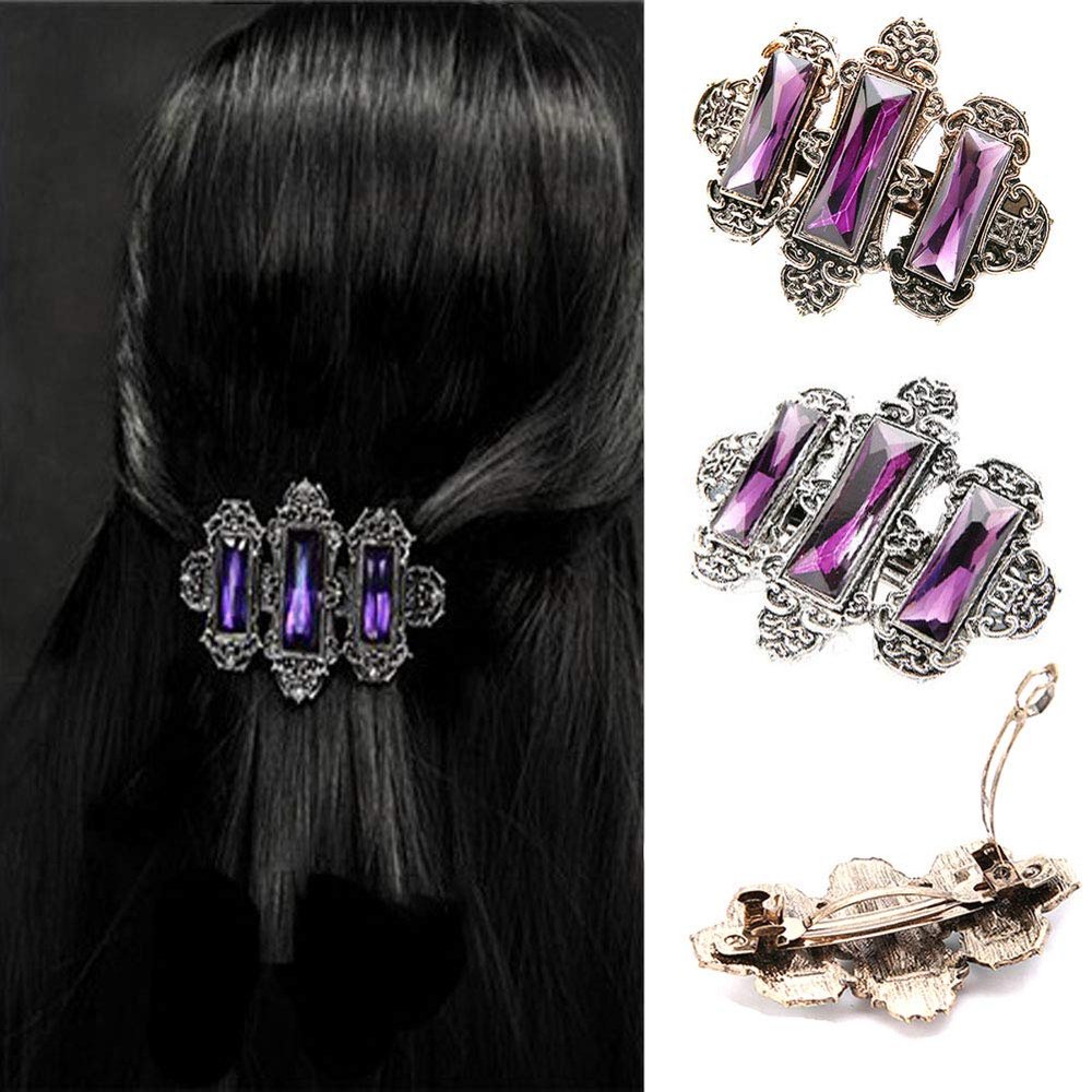 2PCS Women Lady Handmade Natural Crystal Hair Barrettes Metal Hair Pins French Styles Hair Barrettes Hair Clips Hair Accessory (Purple)
