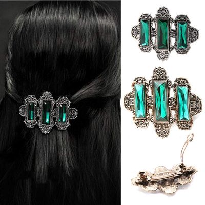 2PCS Women Lady Handmade Natural Crystal Hair Barrettes Metal Hair Pins French Styles Hair Barrettes Hair Clips Hair Accessory (Green)