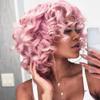 AIDUSA Short Loose Curly Wigs Afro Wig for Black Women Fluffy Curly Big Curls Pink Wig With Bangs Synthetic Wigs for White Women Wavy Natural Looking (Pink) view 1