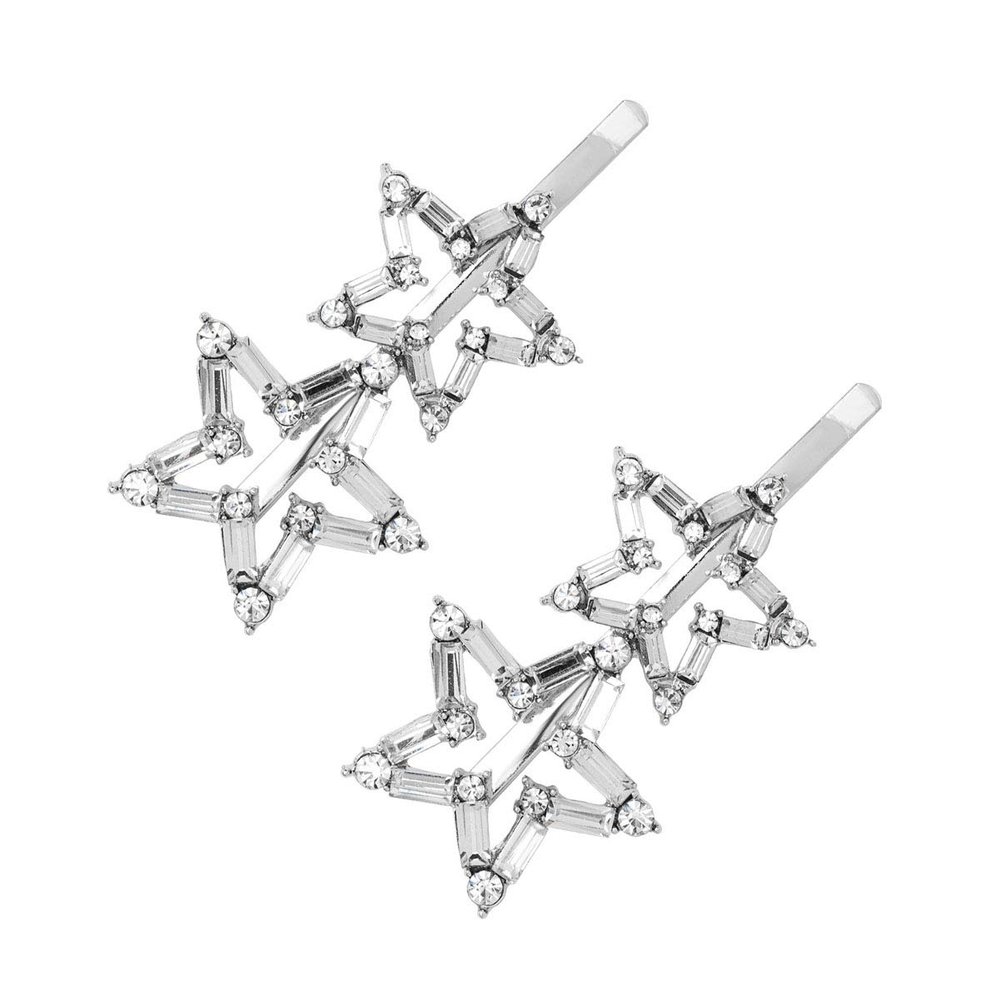2Piece Fashion Star Rhinestone Crystal Hairpin Hair Clip Woman Lady Hair Barrette Hair Accessories for Party Wedding