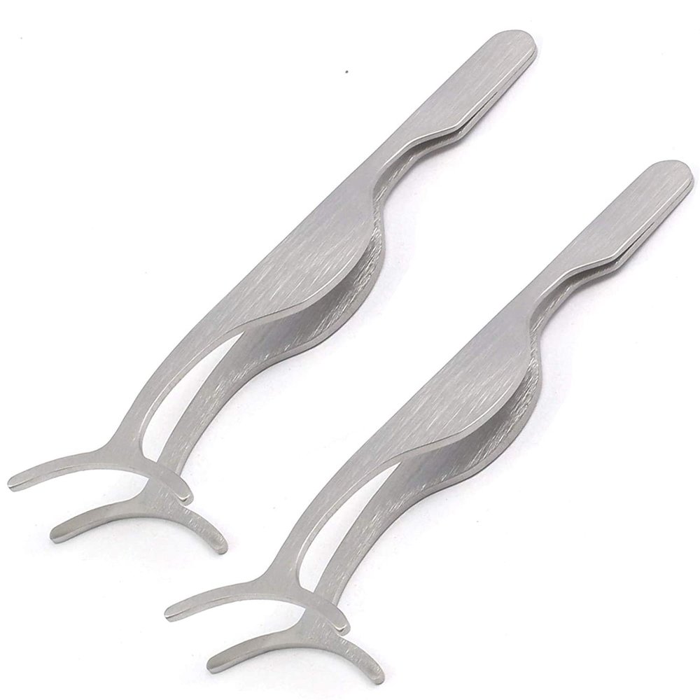 AAProTools Pack of 2 Stainless Steel False Eyelashes Extension Applicator Tool Fish Tail Clip Auxiliary Clip Tweezers Nipper Tool