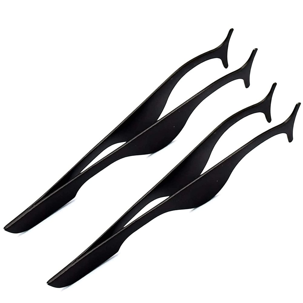 AAProTools Pack of 2 Stainless Steel False Eyelashes Extension Applicator Tool Fish Tail Clip Auxiliary Clip Tweezers Nipper Tool