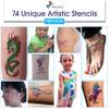 Premium Glitter Temporary Tattoo Kit for Boys and Girls, 74 Stencils, 16 Colors and 2X 0.5 fl.oz Body Glue for Body Glitter Fake Tattoos for Kids Makeup Tattoo Supplies Party Favors Party Supplies view 4