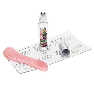 2 in 1 - Rose Quartz Gua Sha Scraping Massage Tool + 100% Natural Gemstone Essential Oil Roller Bottle,Premium Hand Made Jade GuaSha Board, Anti-Aging,SPA Beauty Trigger Point Therapy on Face (S)