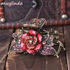 Fodattm Women Lady Retro Rose Flower Imitation Turquoise Hair Claw Clip Vintage Alloy Rhinestone Non-Slip Hair Jaw Clips Hairpin Hair Clamp (Red) view 2