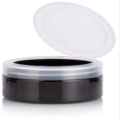 JUVITUS 8 oz Black PET Plastic Low Profile Jar with Clear Natural Flip (6 Pack) + Spatulas