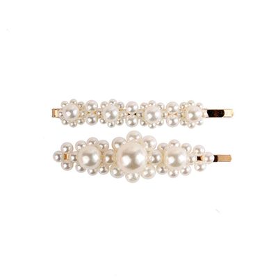 2 Pcs Imitation Pearl Alloy Hairpin Wedding Bride Manual Production Barrettes Hair Clip Stylish Woman Hair Accessory