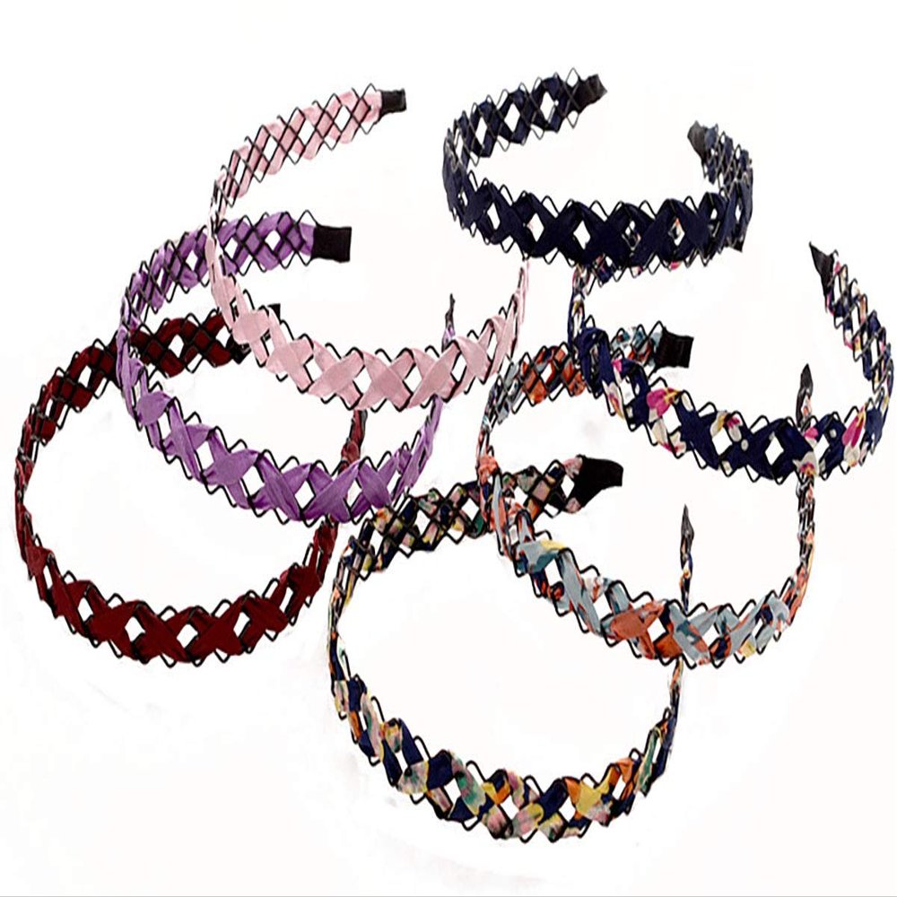 Fodattm 7PCS Women Hollow Metal Wrapped Cloth Woven Hair Hoop Headband Multicolor Hairband Hair Accessories