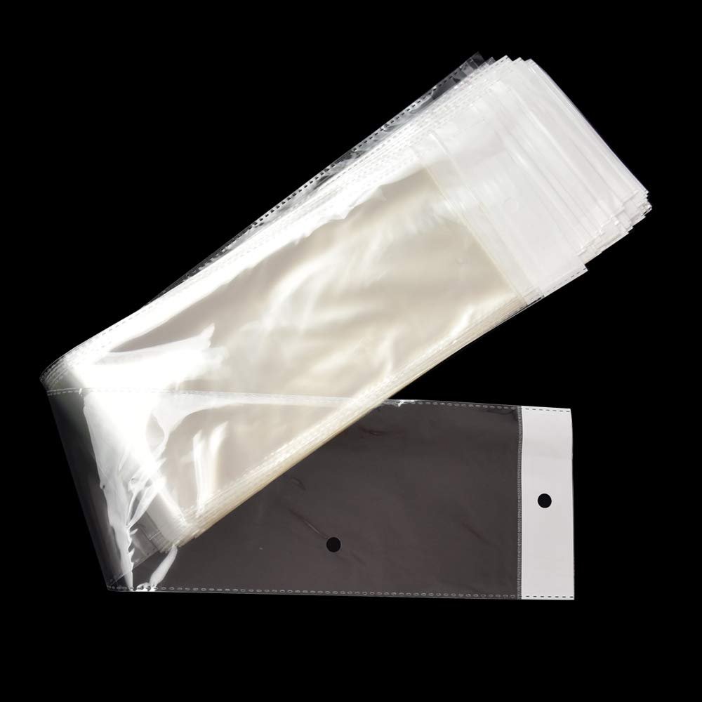 100 Pieces 10.5x62cm Transparent Long Plastic OPP Bag for Wig Package Clear Self Adhesive Hairpiece Pack Poly Bag Hair Extension Packaging Bags
