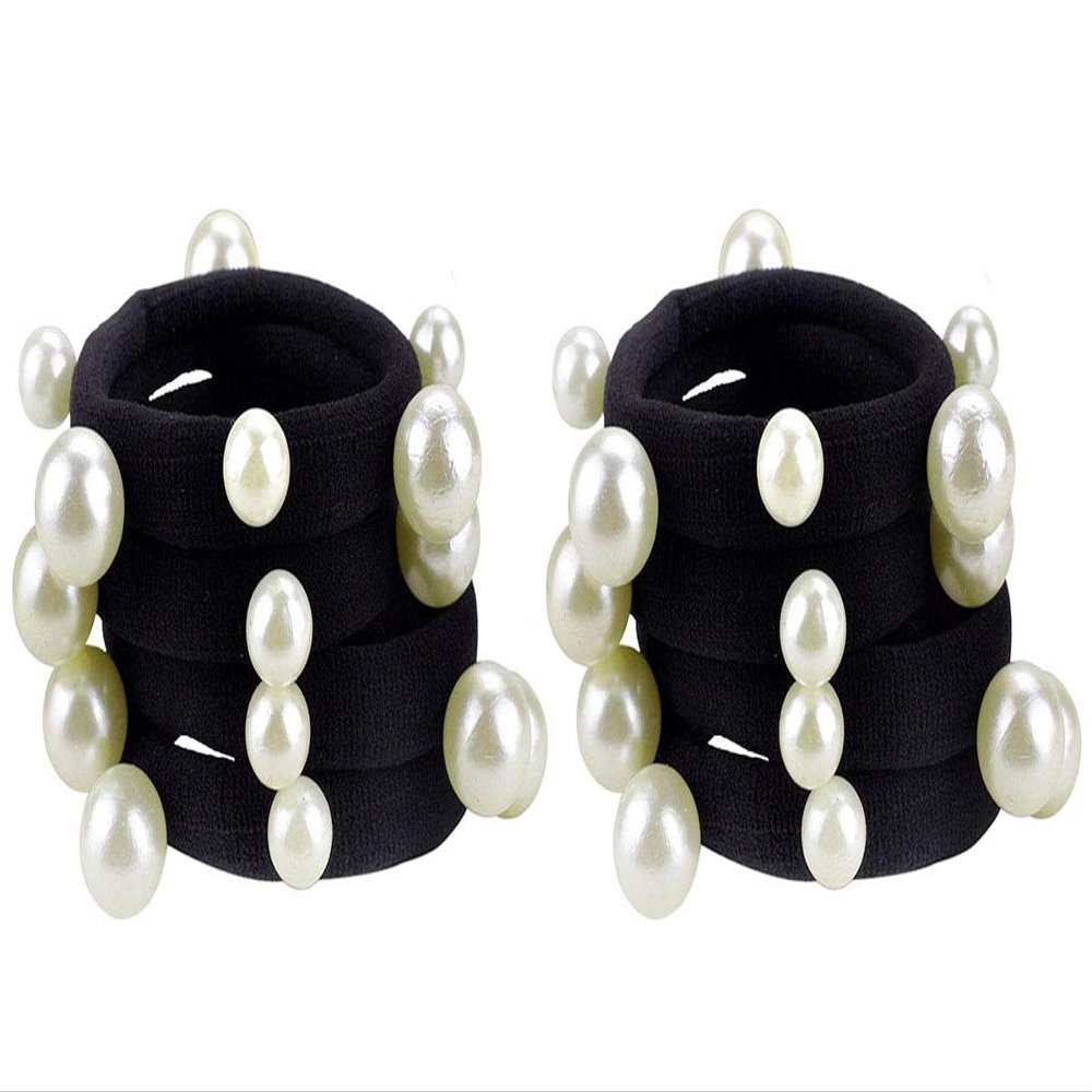 10PCS Imitation Pearl Elastic Hair Bands Stretch Hair Ties Ponytail Holder Seamless Towel Ring Hair Rope Hair Accessories for Women Lady (White)