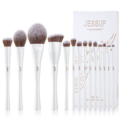Jessup Makeup Brushes Set 14pcs Make up Brushes Premium Synthetic Foundation Concealer Blush Contour Powder Eye Shadow Blending Brush, Pearl White T343