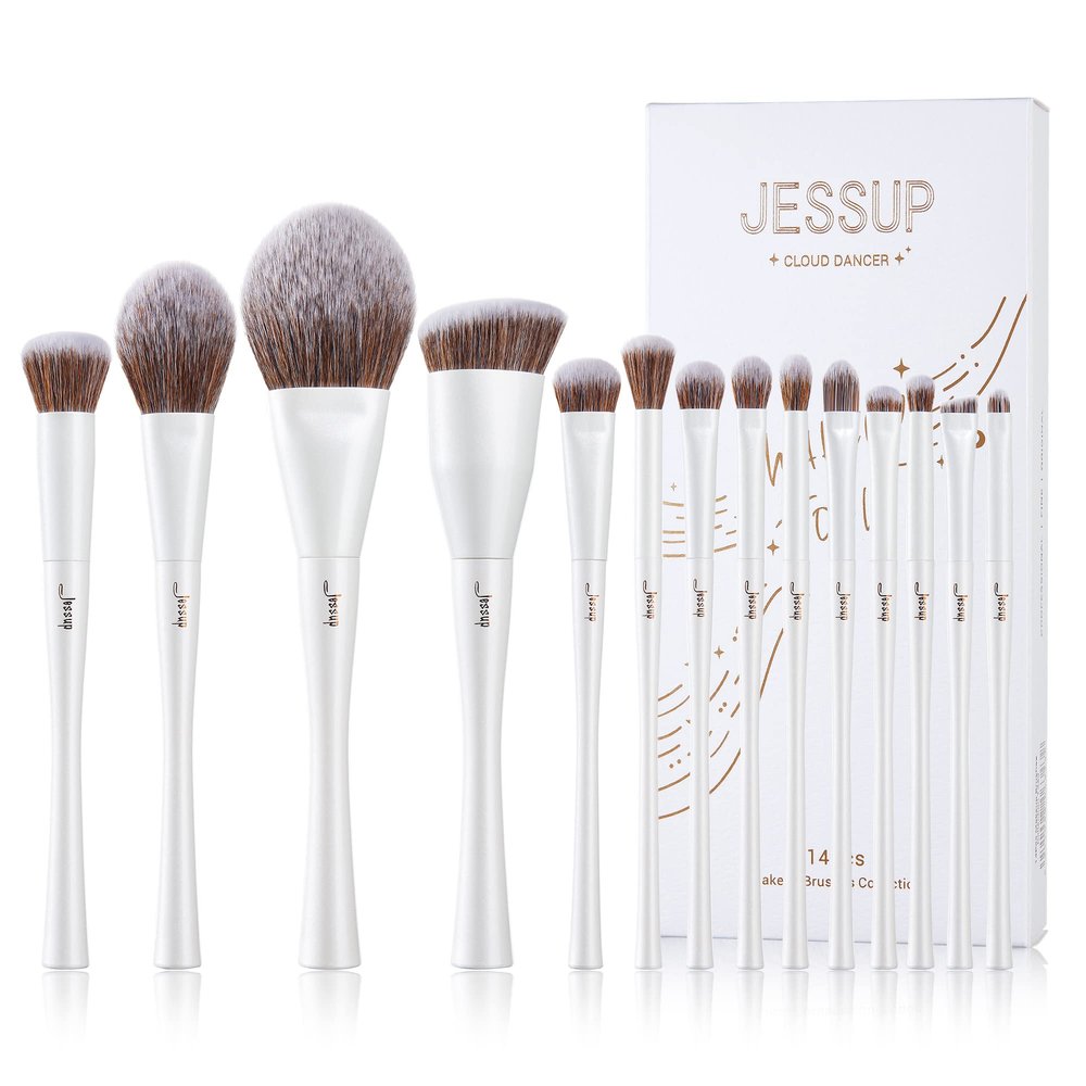 Jessup Makeup Brushes Set 14pcs Make up Brushes Premium Synthetic Foundation Concealer Blush Contour Powder Eye Shadow Blending Brush, Pearl White T343