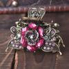 Fodattm Women Lady Retro Rose Flower Imitation Turquoise Hair Claw Clip Vintage Alloy Rhinestone Non-Slip Hair Jaw Clips Hairpin Hair Clamp (Purple) view 2