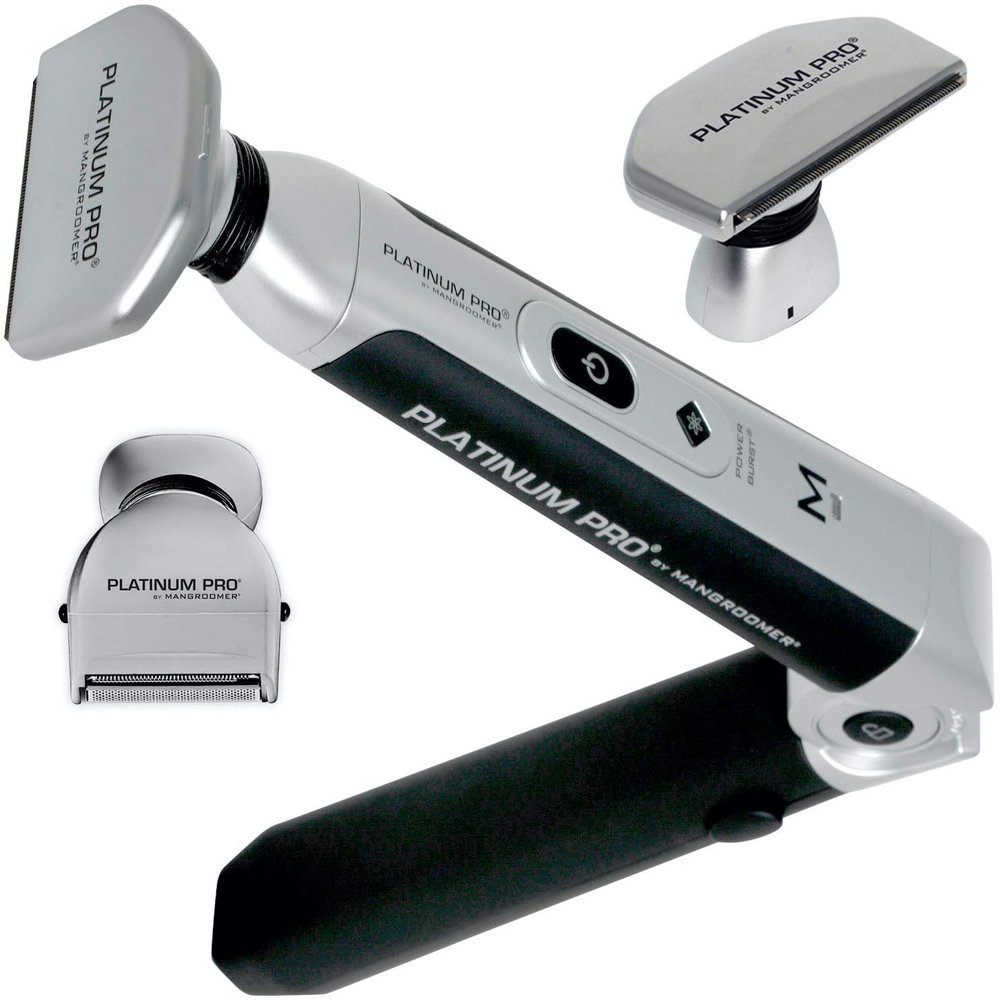 Platinum Pro by MANGROOMER New Back Shaver with 3 Shock Absorber Flex Heads, Power Hinge, Extreme Reach Handle & Bonus Case! (Generation 8.0), 4 Piece Set