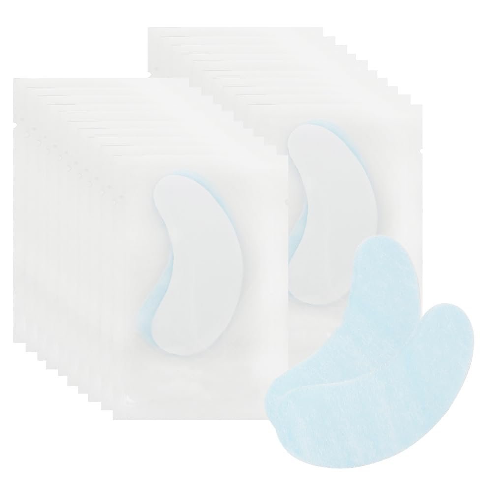Mekupeu 100 Pairs Hydrogel Under Eye Gel Patches Lint Free Eye Lash Pads Eyelash Extension Tool Mask Eyepads, Transparent/Blue