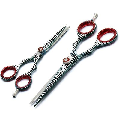 AAProTools J2 Japanese Steel Professional Razor Edge White Zebra Hairdressing Barber Salon Scissors/Shears Set 5.5" & 4.5" BTS-217