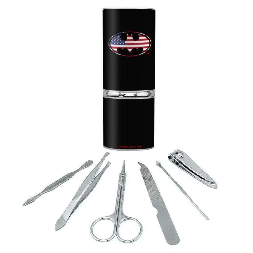 Batman USA American Flag Shield Logo Stainless Steel Manicure Pedicure Grooming Beauty Care Travel Kit