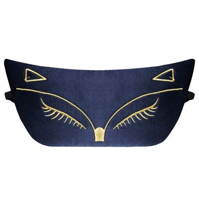 Aisa Women Fox Print Silky Sleeping Mask Elastic Strap Invertible Travel Eye Blindfold (A-Navy Blue)