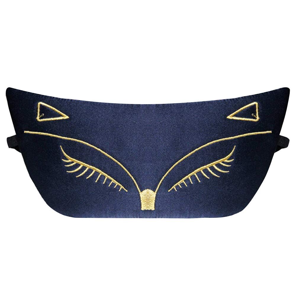 Aisa Women Fox Print Silky Sleeping Mask Elastic Strap Invertible Travel Eye Blindfold (A-Navy Blue)