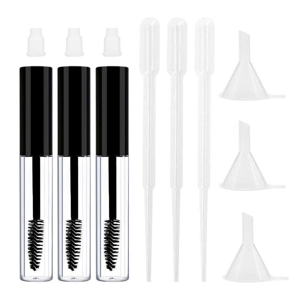 Angzhili 3 Pack 8 mL Empty Mascara Tubes With Eyelash Wand, Rubber Inserts and Funnels for Castor Oil, Ideal Kit for DIY Cosmetics,Use for Homemade Mascara