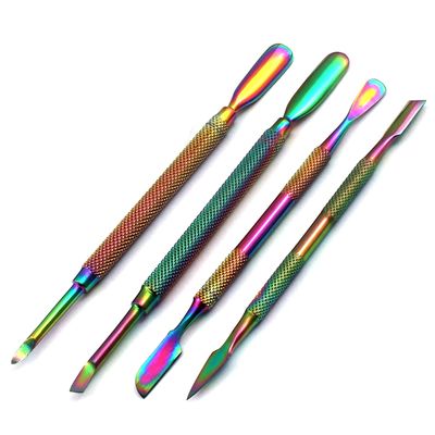 AAProTools 4 PCS Nail Cuticle Pusher Kit, Stainless Steel, Double Ended, Rainbow Nail Art Cuticle Remover Scraper Cleaner Professional Manicure Pedicure Care Tool Set