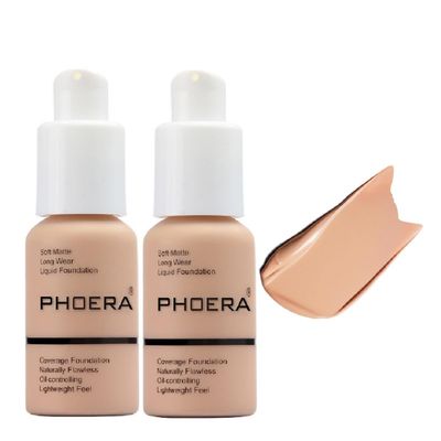 2 Pack PHOERA Foundation,Full Coverage Foundation, Concealer Foundation Full Coverage Flawless New 30ml PHOERA 24HR Matte Oil Control Concealer(103 Warm peach