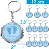 12 PCS Baby Shower Mini Compact Mirror Keychain Favor Blue Footprint Design for Boy Gift Idea view 2
