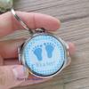 12 PCS Baby Shower Mini Compact Mirror Keychain Favor Blue Footprint Design for Boy Gift Idea view 4
