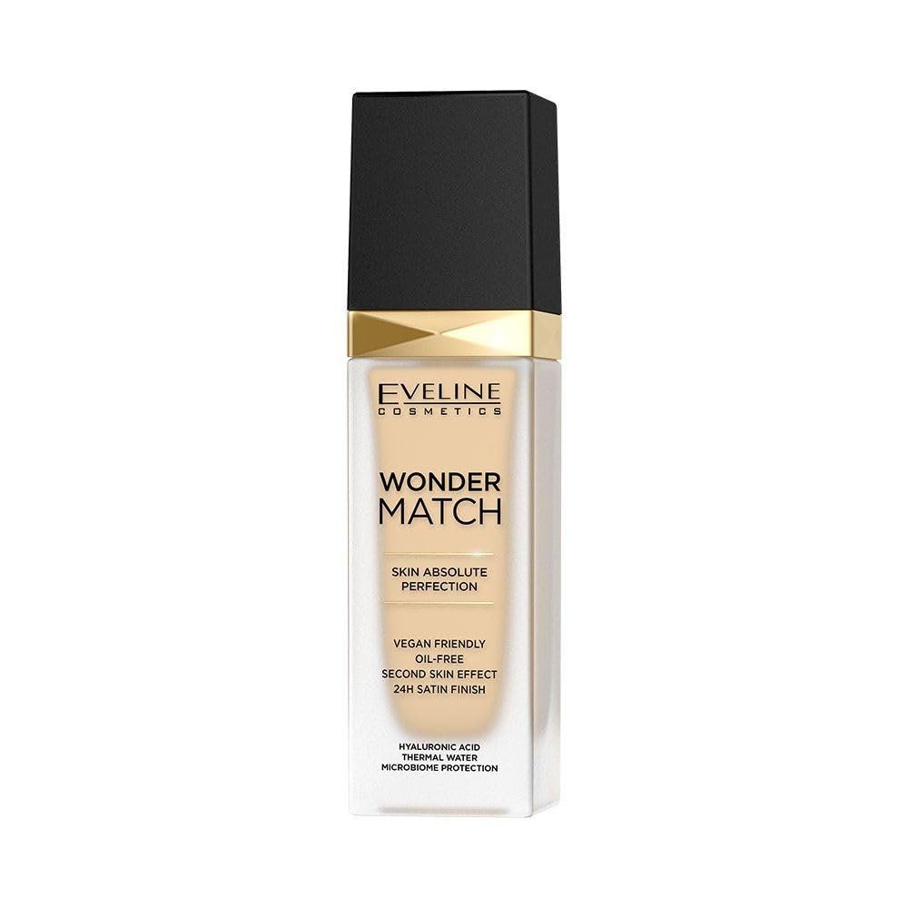 Eveline Cosmetics Wonder Match Foundation - Adaptive, Hydrating, Satin Finish, Long-Lasting Coverage - Vegan, Suitable for All Skin Types